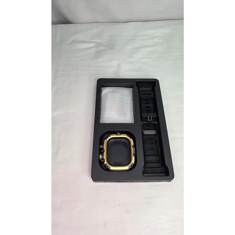 Black 49mm Rugged Case Band Kit for Apple Watch Ultra 3 2 1 Gold No Watch